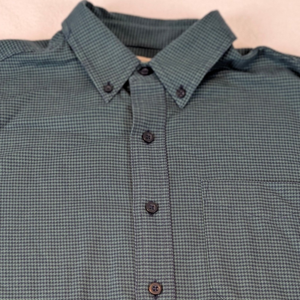 LLBean Wicked Good Houndstooth Button Down Shirt Green Navy Check‎ Mens L Cotton